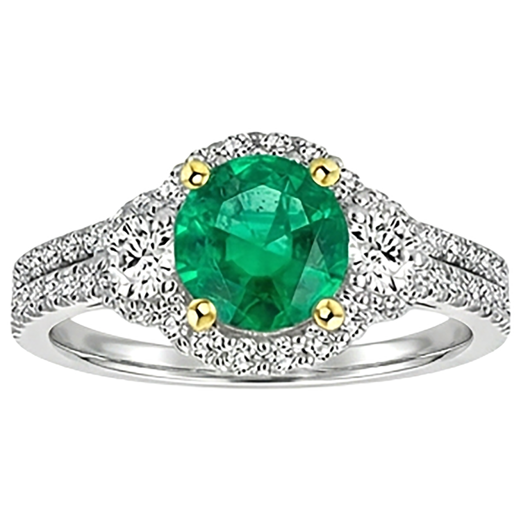 Taille Brillant Émeraude bague en Or Deux Tons 14 Carats – vue de face
