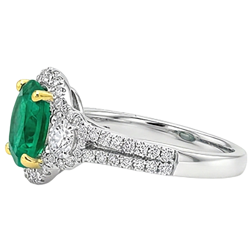 Émeraude Taille Brillant Bague Pierre Précieuse en Or Deux Tons 14 Carats – vue de profil