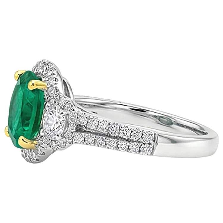 Émeraude Taille Brillant Bague Pierre Précieuse en Or Deux Tons 14 Carats – vue de profil