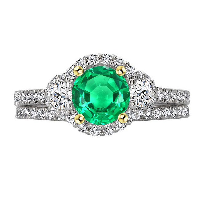 Émeraude Bague Pierre Précieuse 2,50-carats Or Deux Tons 14 Carats – vue principale