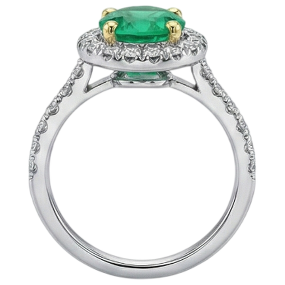 Bague Pierre Précieuse Or Deux Tons 14 Carats avec Émeraude – vue de profil