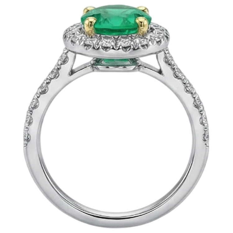 Bague Pierre Précieuse Or Deux Tons 14 Carats avec Émeraude – vue de profil