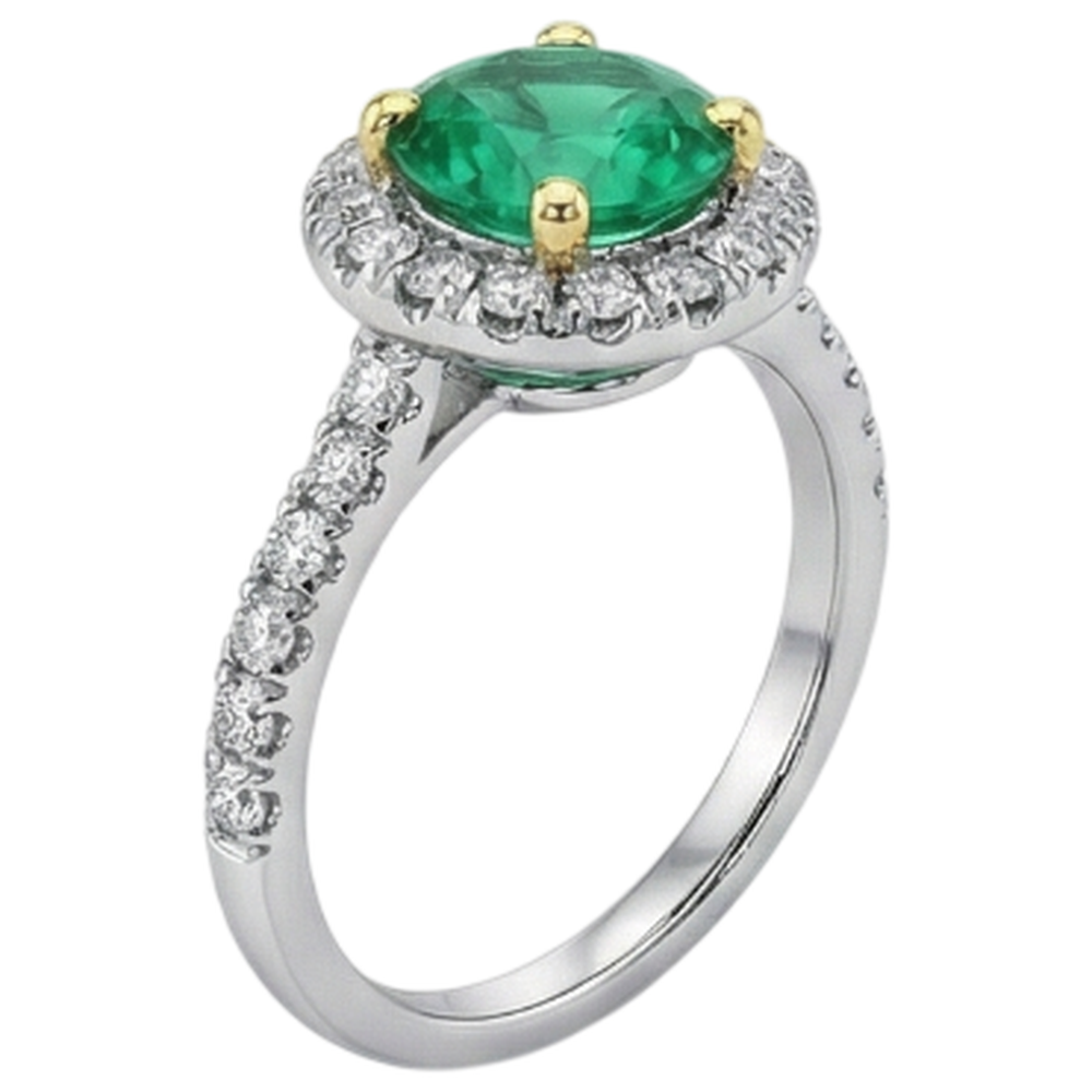 Taille Brillant Émeraude bague en Or Deux Tons 14 Carats – vue de côté