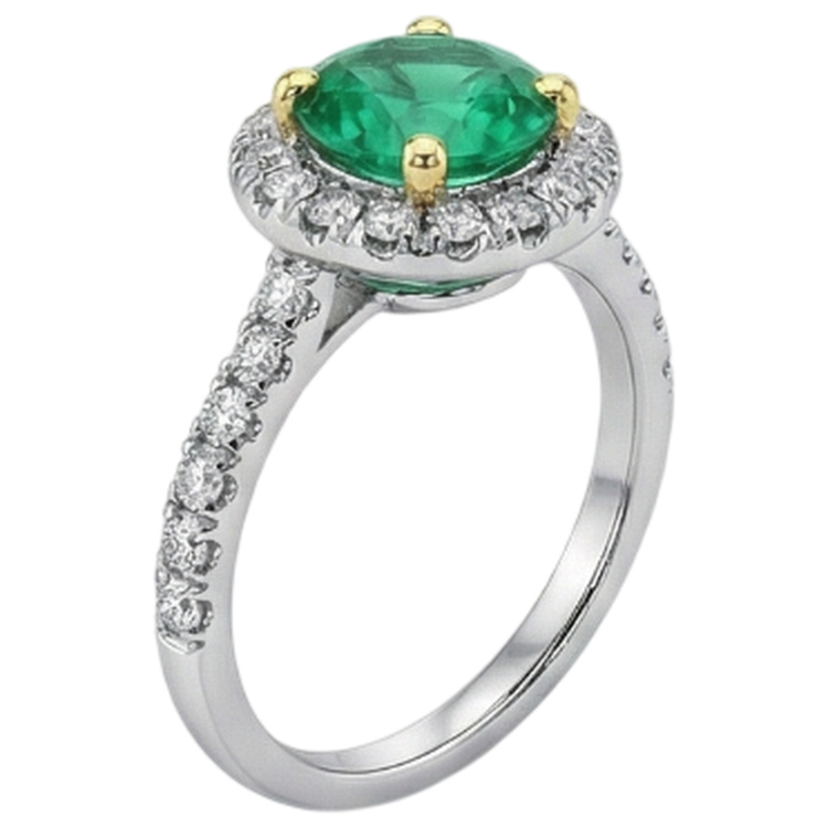 Taille Brillant Émeraude bague en Or Deux Tons 14 Carats – vue de côté