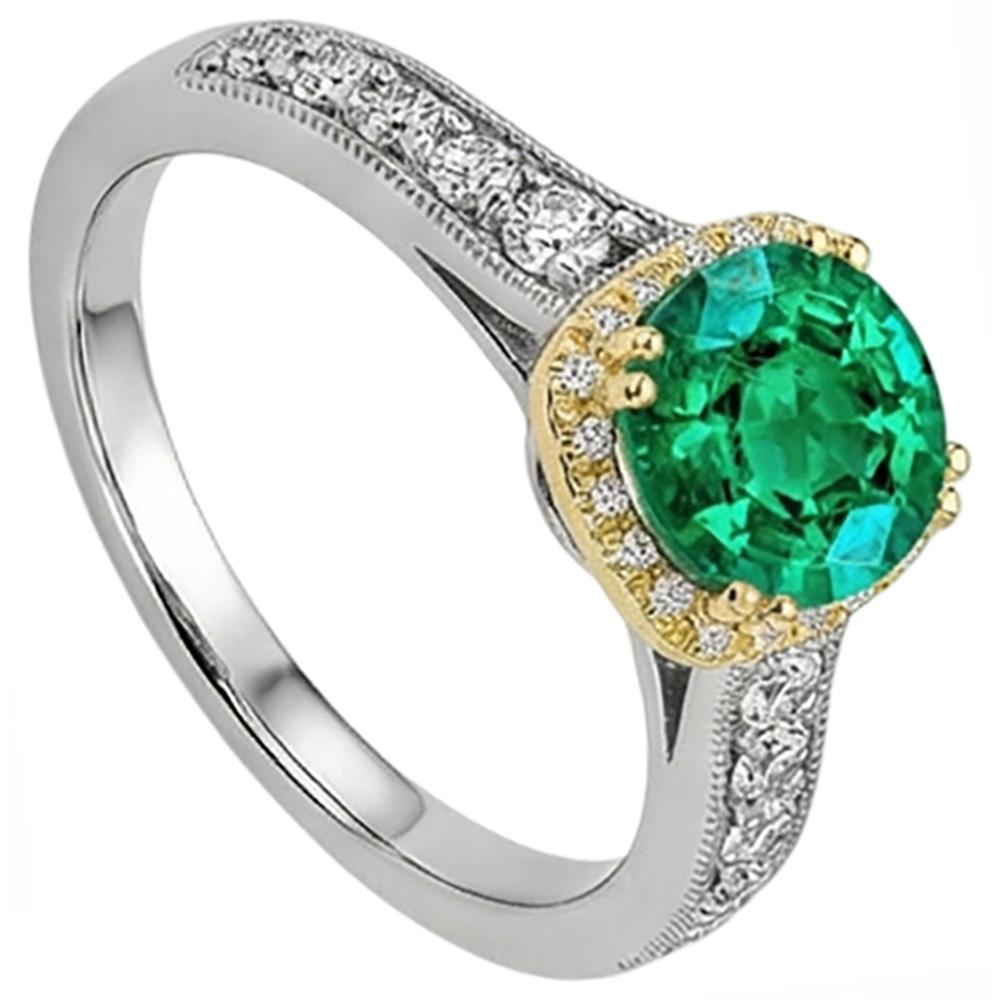 Émeraude Bague avec Gemme 2,50 carats Or 14K Bicolore – vue d'angle