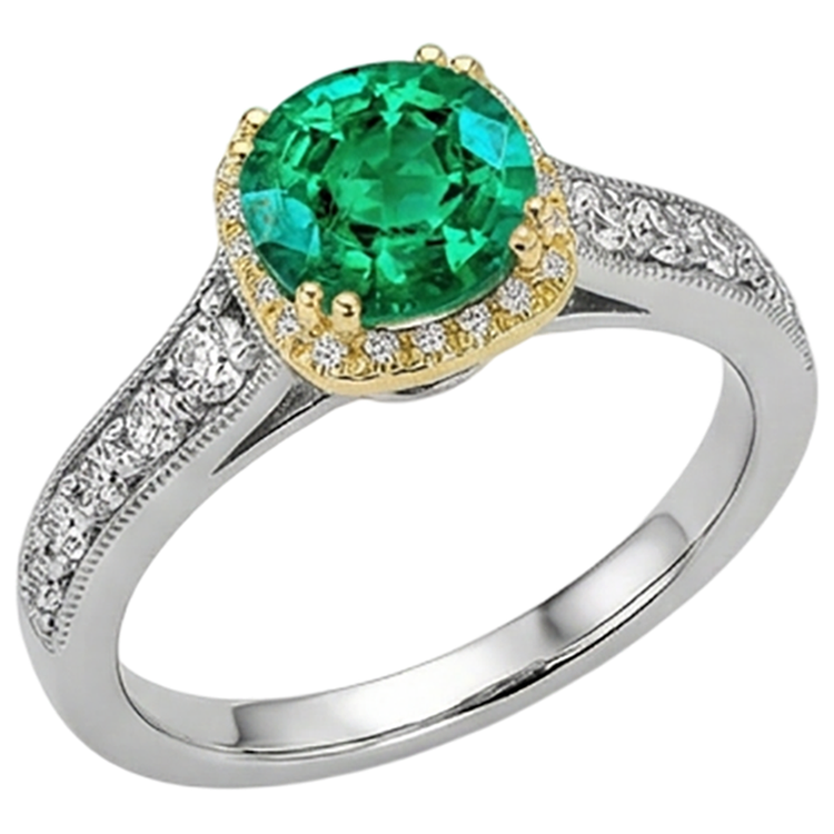 Taille Ronde Émeraude bague en Or 14K Bicolore – vue de côté