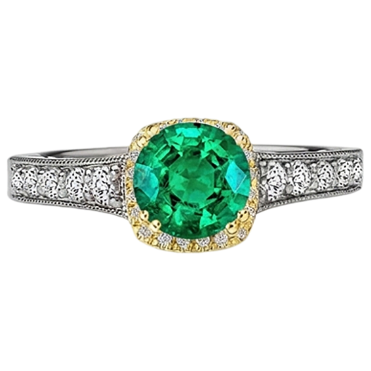 Émeraude Taille Ronde Bague avec Gemme en Or 14K Bicolore – vue de profil