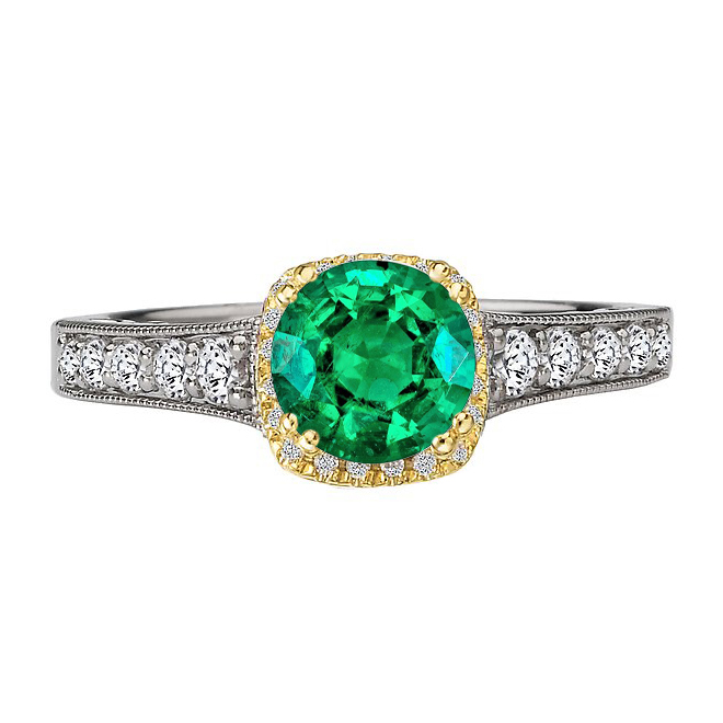 Émeraude Bague avec Gemme 2,50-carats Or 14K Bicolore – vue principale