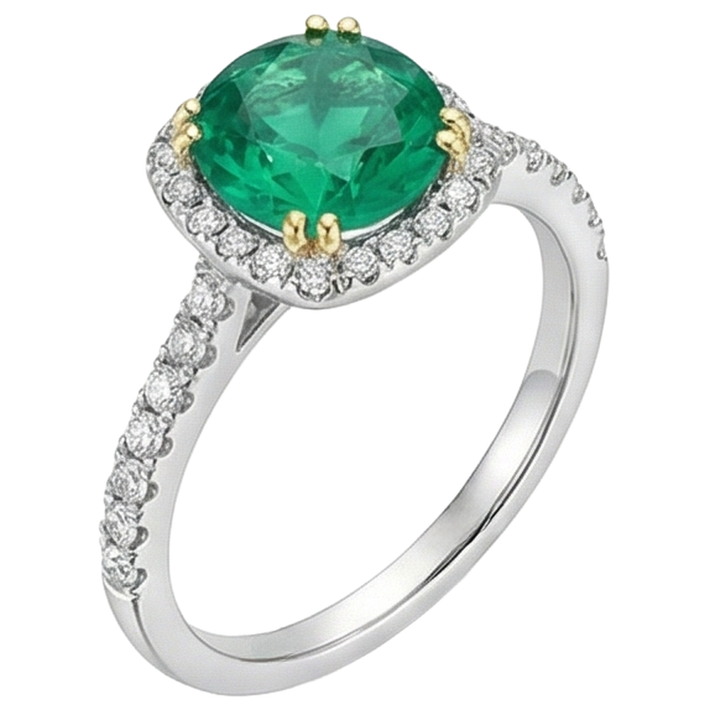 Émeraude Bague avec Gemme 2,50 carats Or 14K Bicolore – vue d'angle