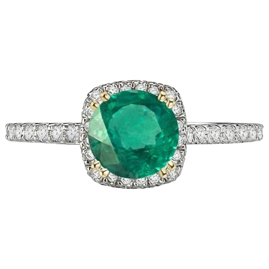 Émeraude Bague avec Gemme 2,50-carats Or 14K Bicolore – vue de face
