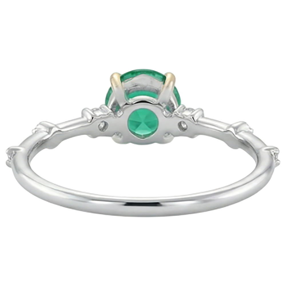 Émeraude Colombienne Taille Brillant Bague Pierre Précieuse en Or Bicolore 14 Carats – vue arrière