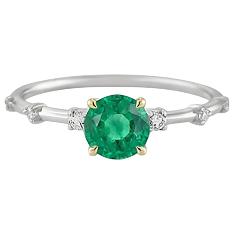 Émeraude Colombienne Taille Brillant Bague Pierre Précieuse en Or Bicolore 14 Carats – vue de face
