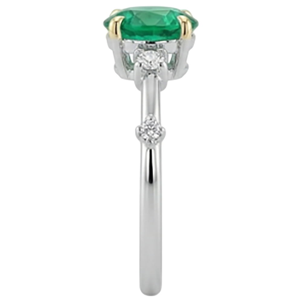 Taille Brillant Émeraude Colombienne bague en Or Bicolore 14 Carats – vue de dessus