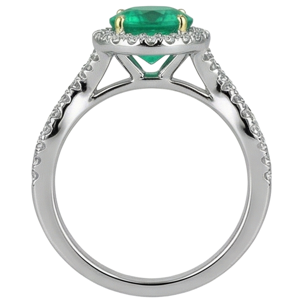 Émeraude Taille Ronde Bague Pierre de Couleur en Or Deux Tons 14 Carats – vue arrière