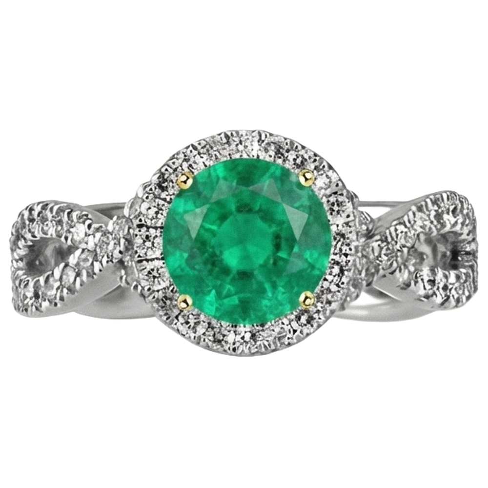 Bague Pierre de Couleur Or Deux Tons 14 Carats avec Émeraude – vue de profil