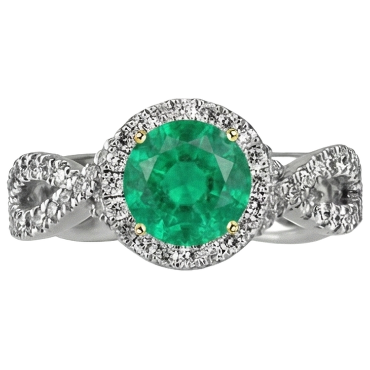 Bague Pierre de Couleur Or Deux Tons 14 Carats avec Émeraude – vue de profil