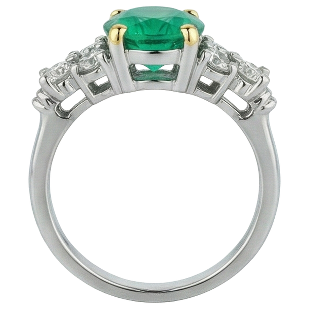 Émeraude Fine Bague Pierre de Couleur 3 carats Or 14K Bicolore – vue arrière