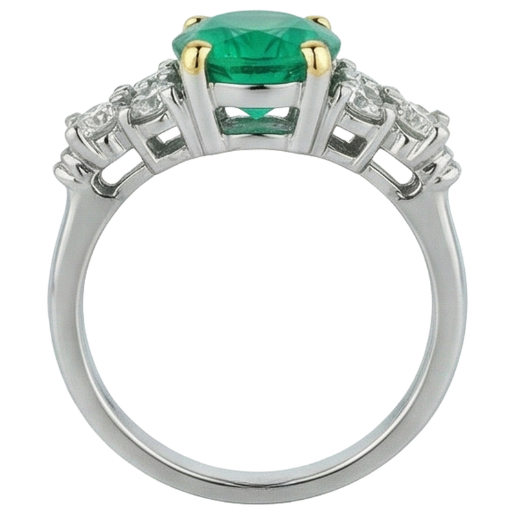 Émeraude Fine Bague Pierre de Couleur 3 carats Or 14K Bicolore – vue arrière