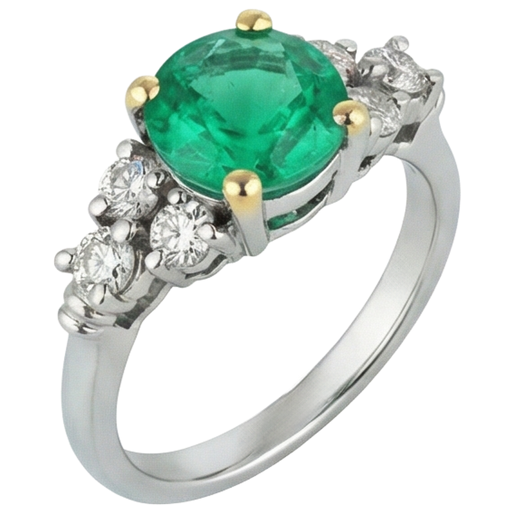 Bague Pierre de Couleur Or 14K Bicolore avec Émeraude Fine – vue de face
