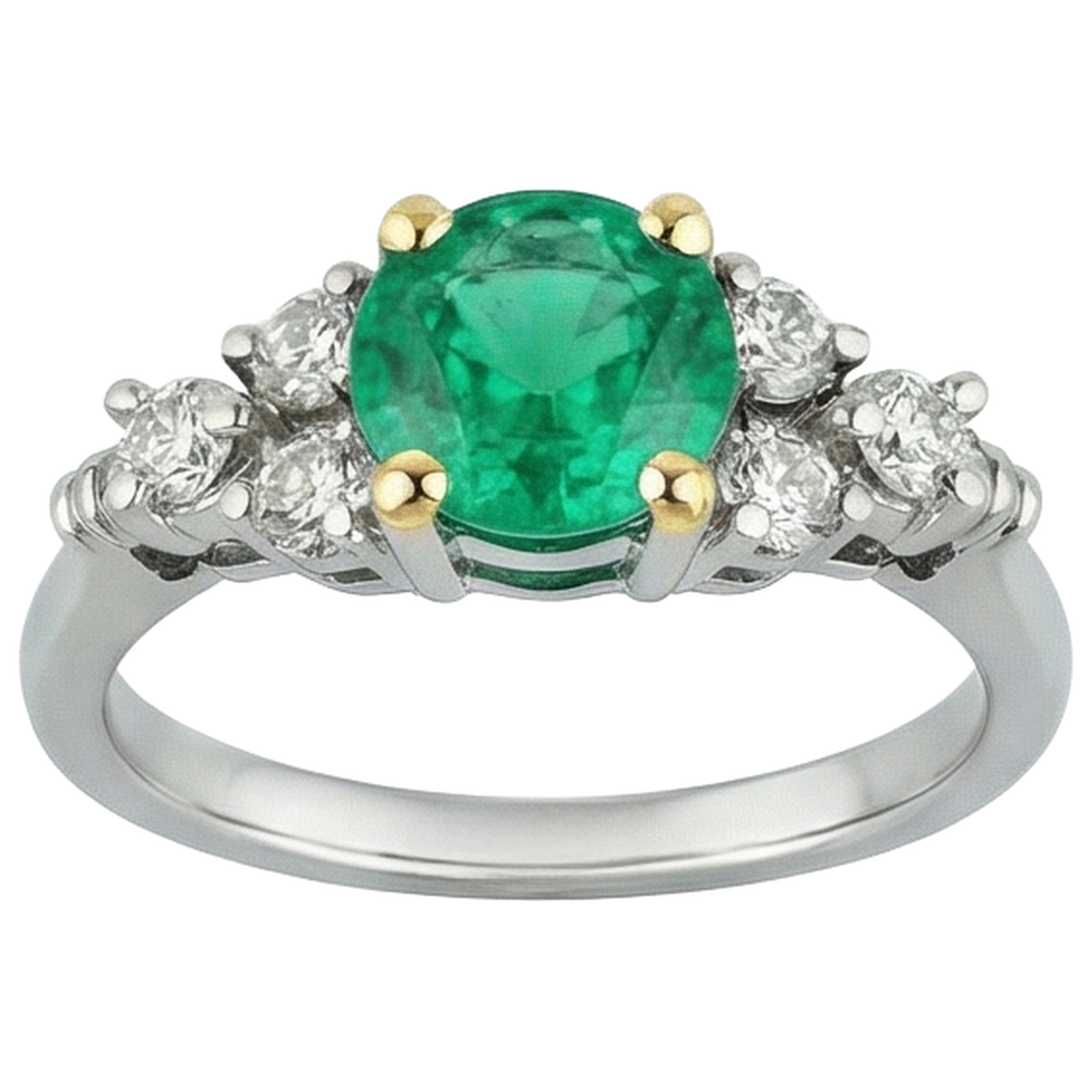 Taille Brillant Émeraude Fine bague en Or 14K Bicolore – vue d'angle