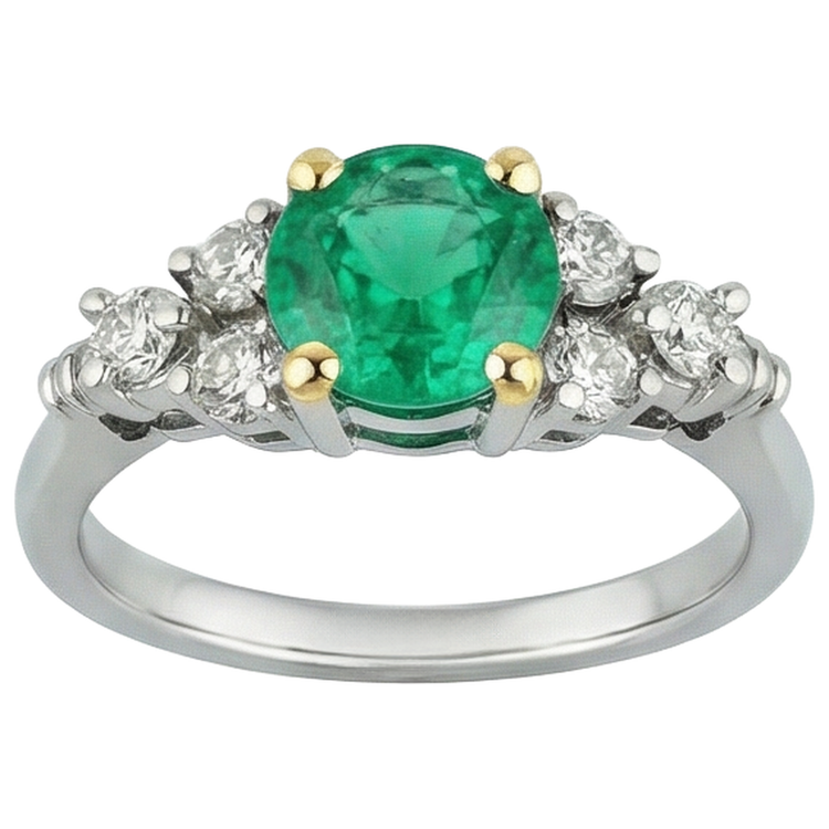 Taille Brillant Émeraude Fine bague en Or 14K Bicolore – vue d'angle