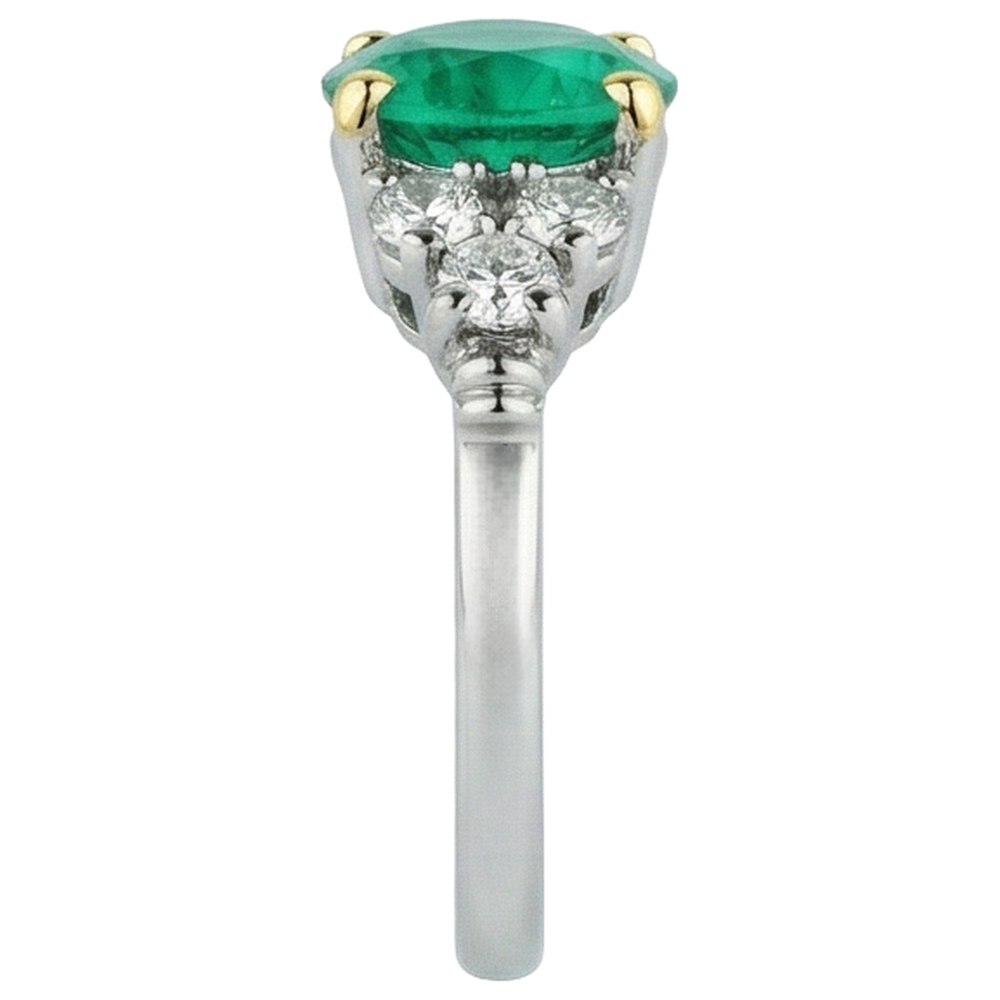 Émeraude Fine Taille Brillant Bague Pierre de Couleur en Or 14K Bicolore – vue de dessus