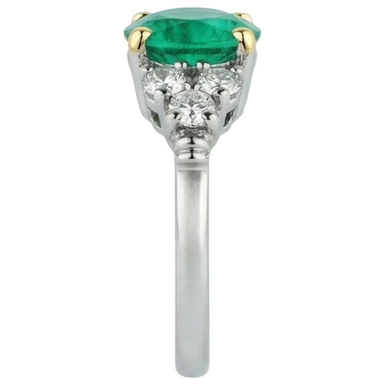 Émeraude Fine Taille Brillant Bague Pierre de Couleur en Or 14K Bicolore – vue de dessus