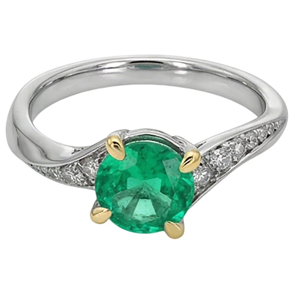 Taille Ronde Émeraude bague en Or Deux Tons 14 Carats – vue de côté
