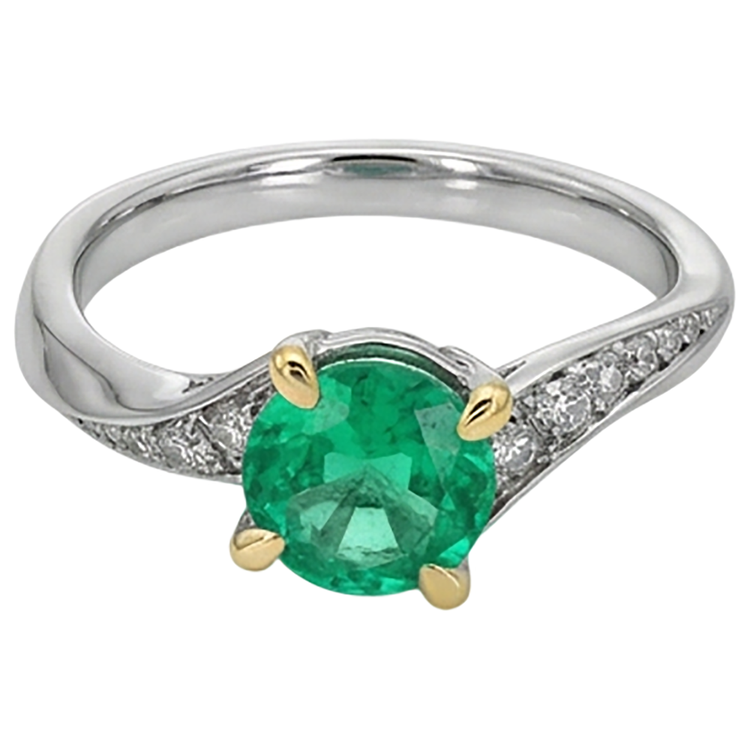 Taille Ronde Émeraude bague en Or Deux Tons 14 Carats – vue de côté