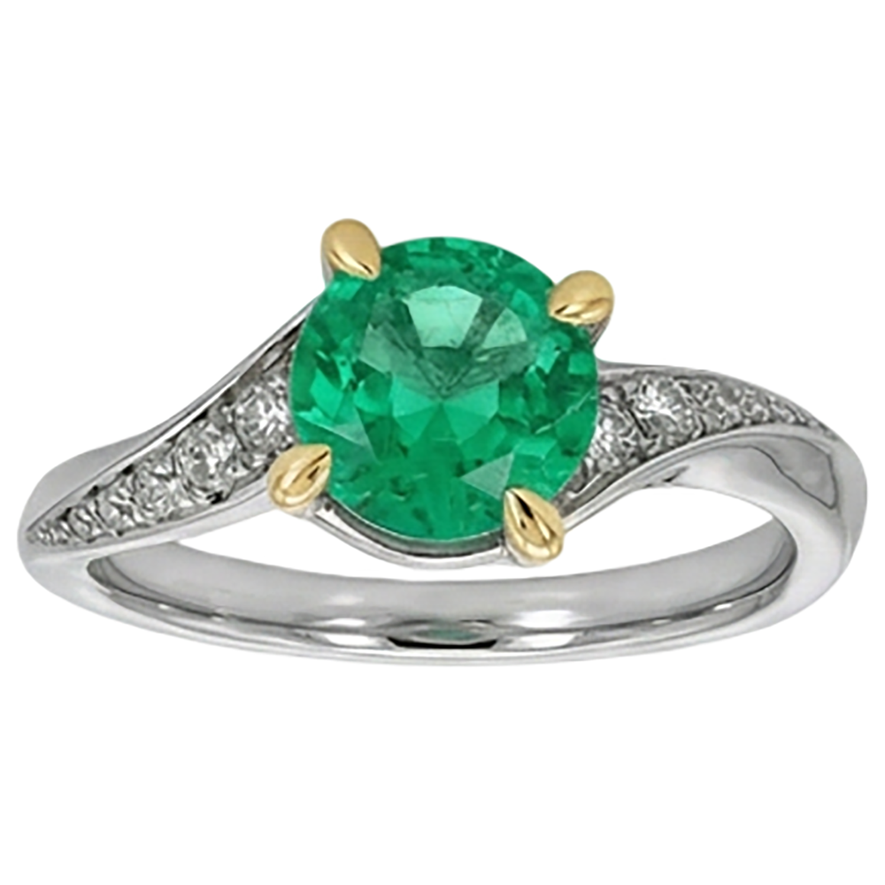 Taille Ronde Émeraude bague en Or Deux Tons 14 Carats – vue de face