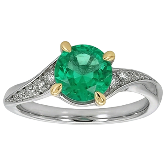 Taille Ronde Émeraude bague en Or Deux Tons 14 Carats – vue de face