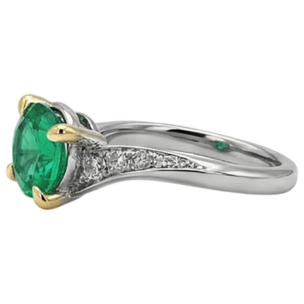 Taille Ronde Émeraude bague en Or Deux Tons 14 Carats – vue de dessus