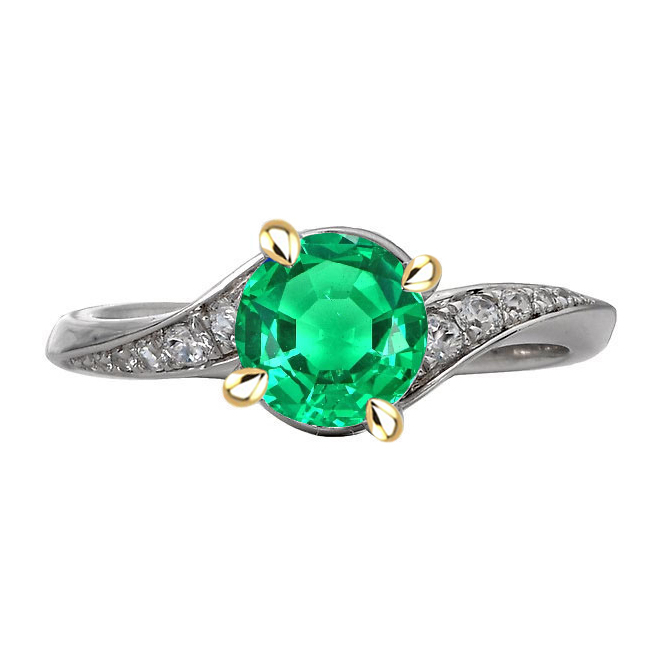 Bague Pierre de Couleur Or Deux Tons 14 Carats avec Émeraude – vue principale