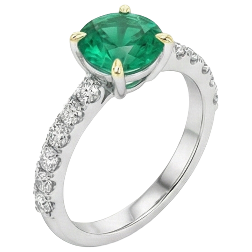 Bague Pierre de Couleur Or Deux Tons 14 Carats avec Émeraude Fine – vue de côté