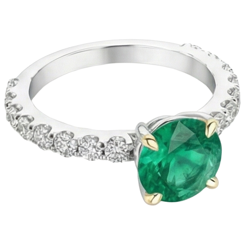 Émeraude Fine Bague Pierre de Couleur 2 carats Or Deux Tons 14 Carats – vue d'angle