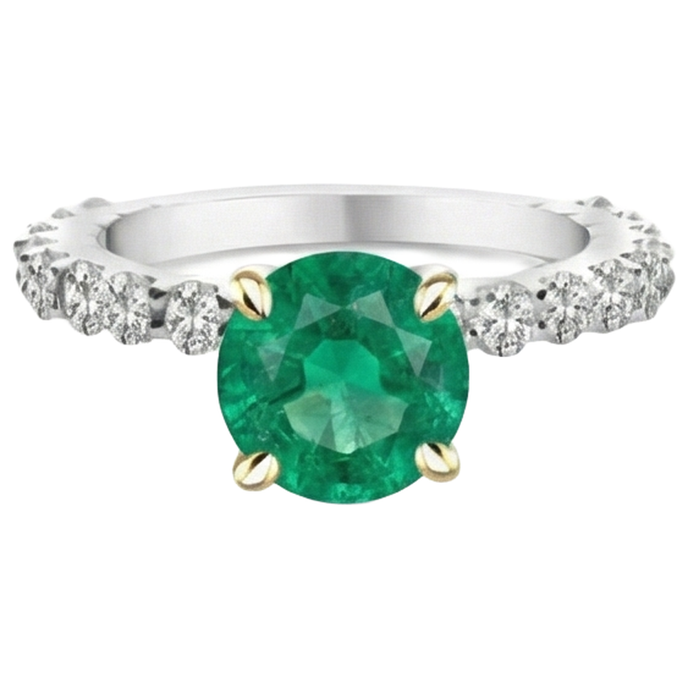 Bague Pierre de Couleur Or Deux Tons 14 Carats avec Émeraude Fine – vue de face
