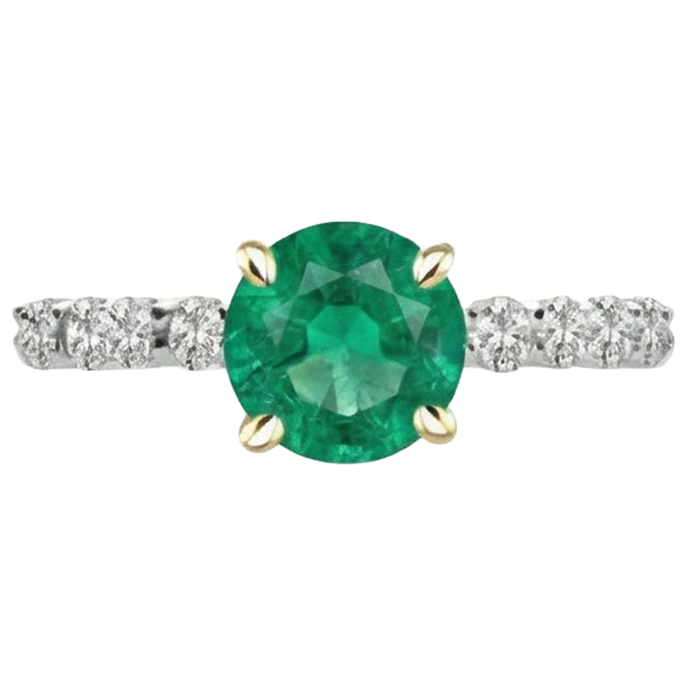 Taille Ronde Émeraude Fine bague en Or Deux Tons 14 Carats – vue de profil