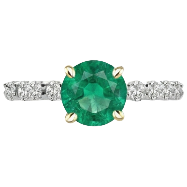 Taille Ronde Émeraude Fine bague en Or Deux Tons 14 Carats – vue de profil