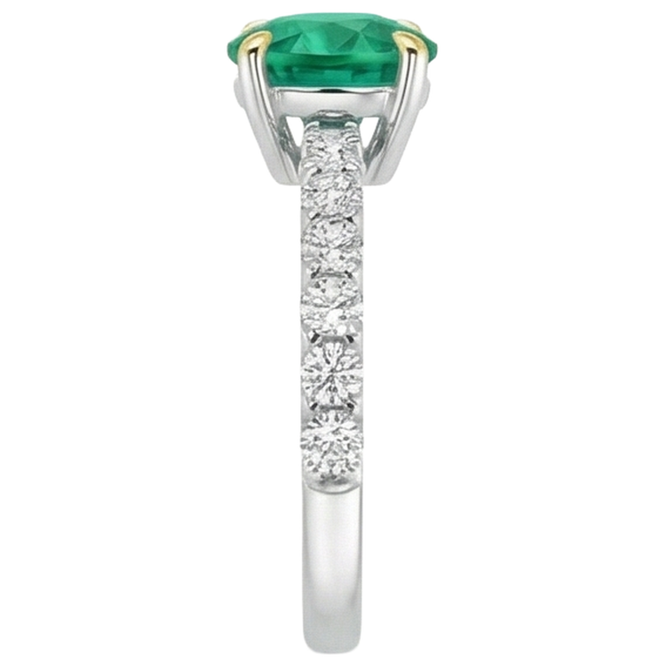Bague Pierre de Couleur Or Deux Tons 14 Carats avec Émeraude Fine – vue de dessus