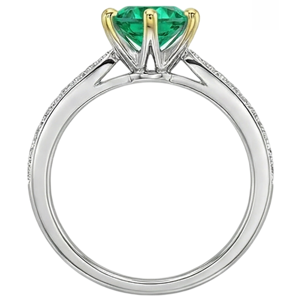 Émeraude Taille Brillant Bague Pierre de Couleur en Or 14K Bicolore – vue de dessus