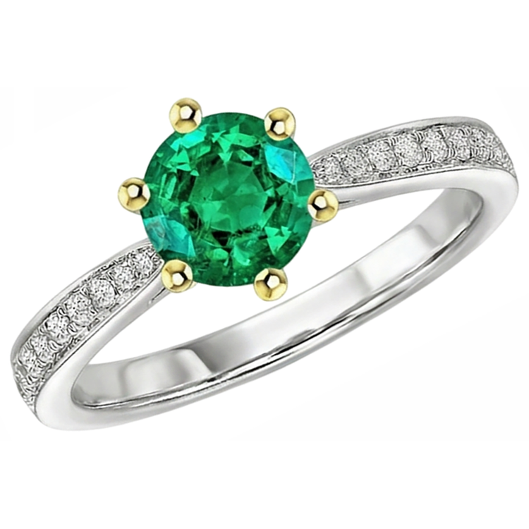 Émeraude Bague Pierre de Couleur 2,50 carats Or 14K Bicolore – vue de profil