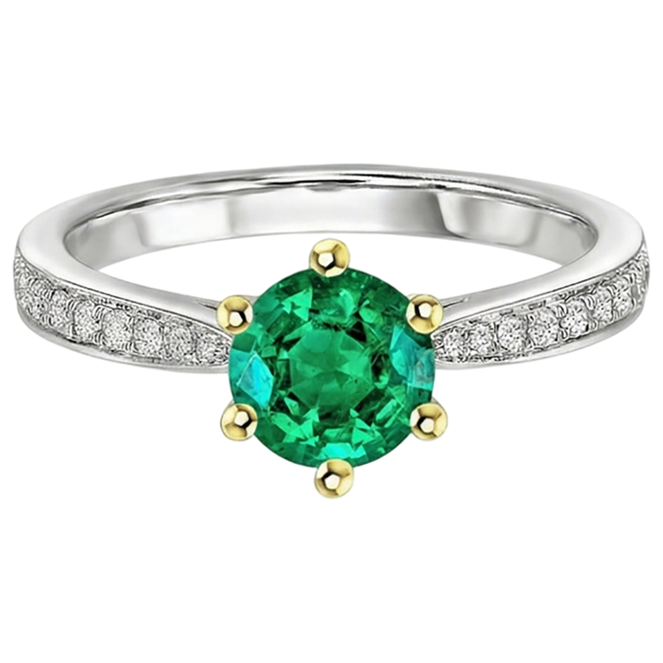 Émeraude Bague Pierre de Couleur 2,50-carats Or 14K Bicolore – vue de côté
