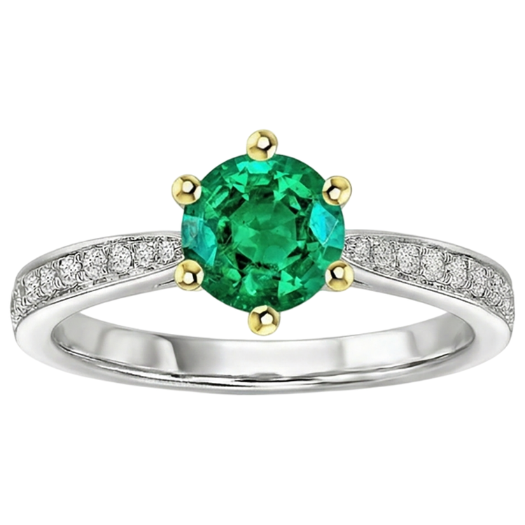 Émeraude Bague Pierre de Couleur 2,50 carats Or 14K Bicolore – vue de face