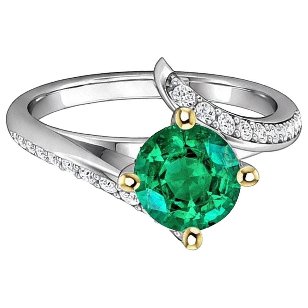 Taille Brillant Émeraude bague en Or 14K Bicolore – vue de côté
