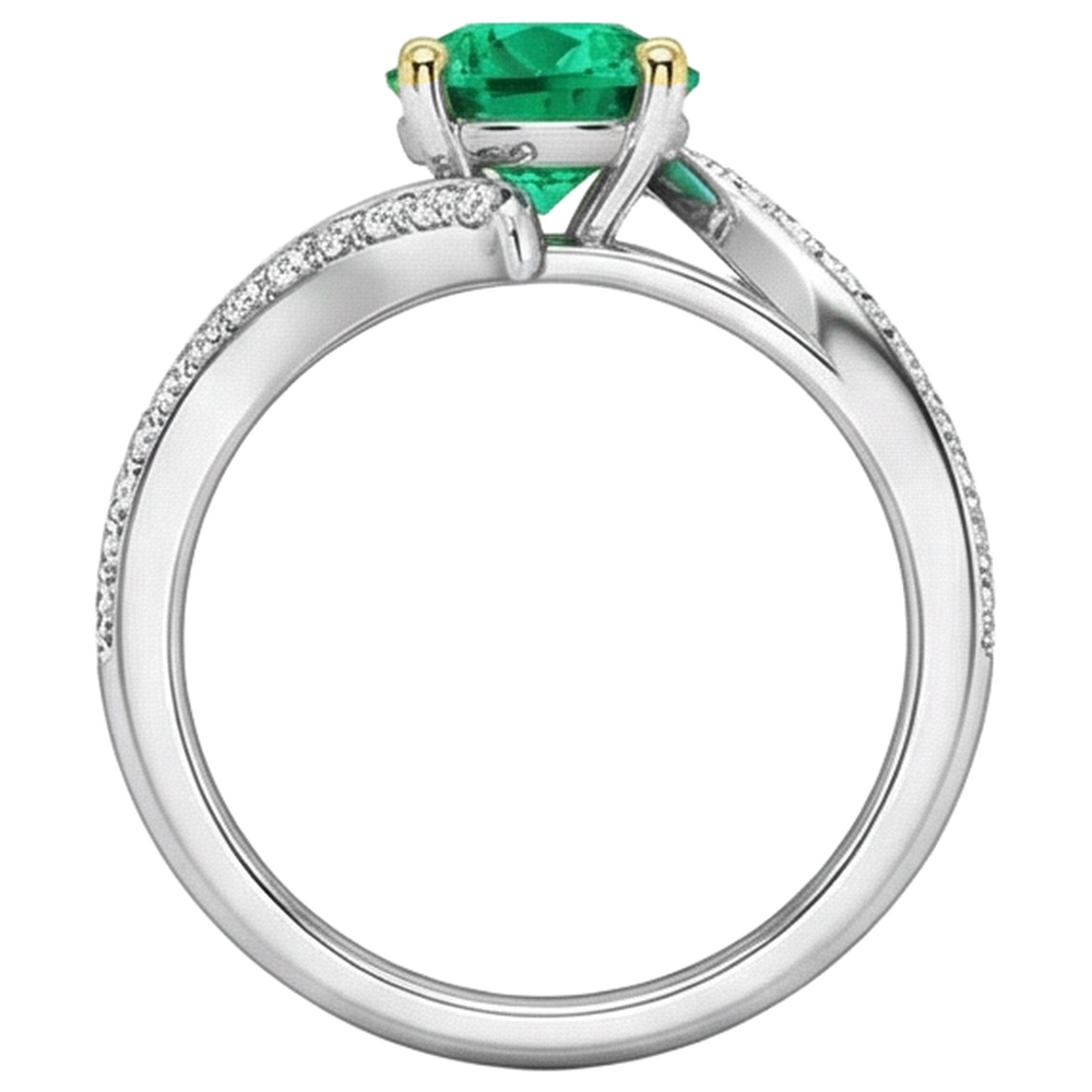 Émeraude Bague avec Gemme 2 carats Or 14K Bicolore – vue de dessus