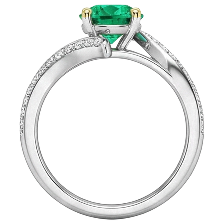 Émeraude Bague avec Gemme 2 carats Or 14K Bicolore – vue de dessus