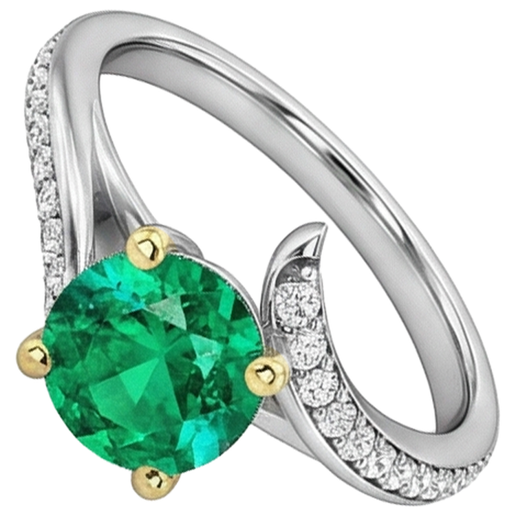 Émeraude Taille Brillant Bague avec Gemme en Or 14K Bicolore – vue d'angle