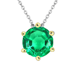 Or 14K Bicolore GIA Certifié Émeraude Pendentif Pierre Précieuse