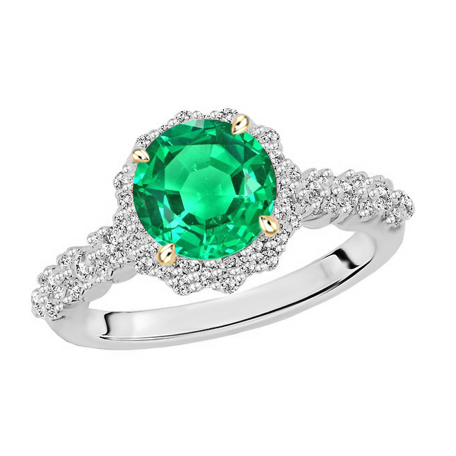 Taille Brillant Émeraude Fine bague en Or Deux Tons 14 Carats – vue principale