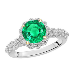 Or Deux Tons 14 Carats Émeraude Fine Bague Pierre de Couleur